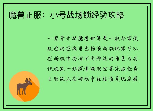 魔兽正服：小号战场锁经验攻略